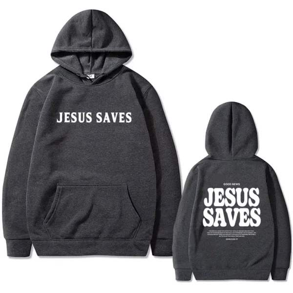 Sweat à capuche imprimé verset de la Bible pour hommes, pull chrétien, bonne nouvelle, Jésus sauve pour Dieu si aimé, streetwear masculin, sourire décontracté, mode – Image 2