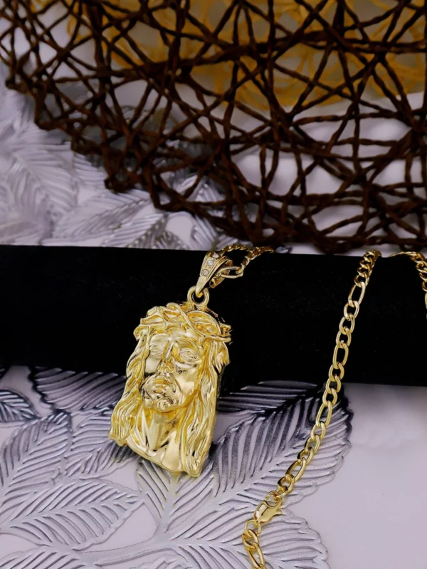 2 tailles Hip Hop Style Punk dieu jésus tête de luxe plaqué or pendentif collier Figaro chaîne hommes femmes bijoux – Image 3