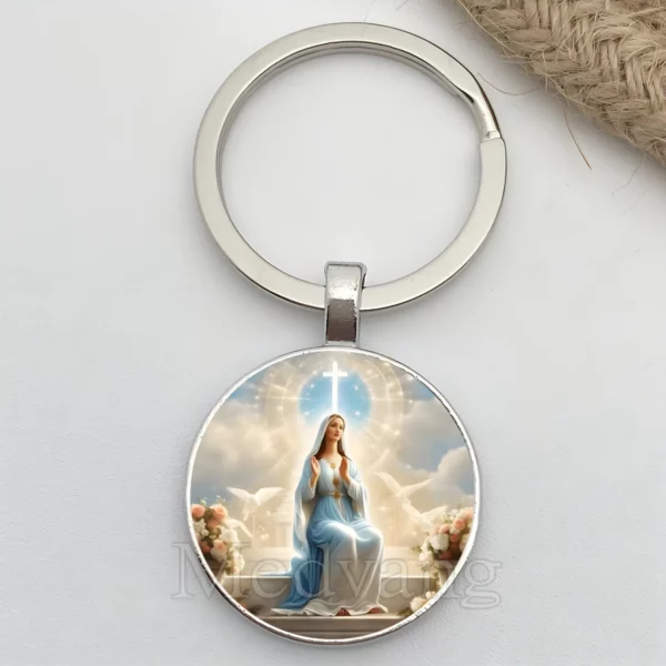 Porte-clés Vintage en verre à motif vierge marie, bijoux religieux, cadeau pour membre de la famille, adapté aux clés de voiture et de maison – Image 10
