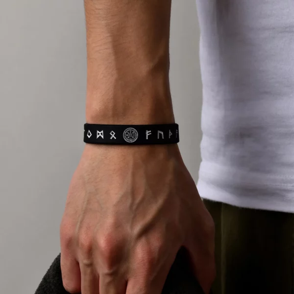 Vnox – Bracelet en Silicone pour hommes, 12mm, Bracelet en caoutchouc souple, boussole Viking nordique Rune Almut, ensemble de bracelets – Image 2