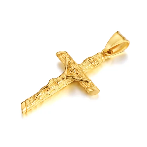 Collier croix en acier inoxydable pour hommes et femmes, pendentif Jésus, collier de document en or, catholique, prière d'église, bijoux de foi, cadeau – Image 7
