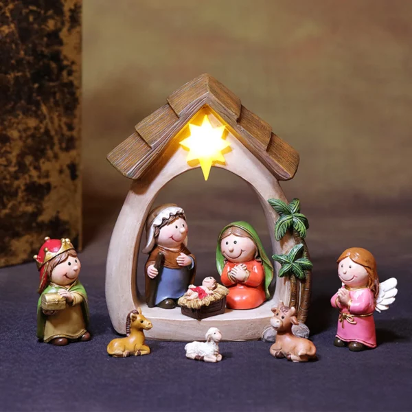 Figurines de la nativité de noël avec résine légère, 12 pièces, naissance de la sainte famille de jésus pour la table de noël, étagère d'église, chapelle – Image 4