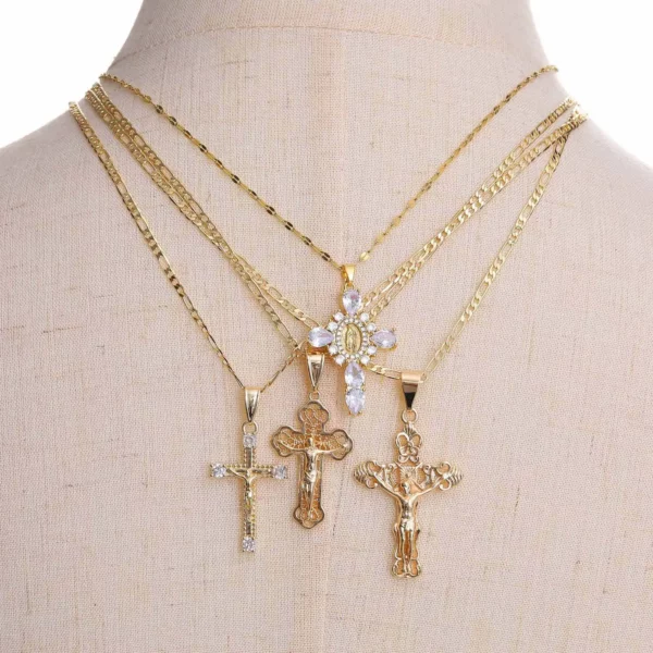 Vnox – colliers pendentif plaqués or pour femmes, en acier inoxydable, creux, croix de jésus, Design classique, bijoux Christain, cadeau – Image 3