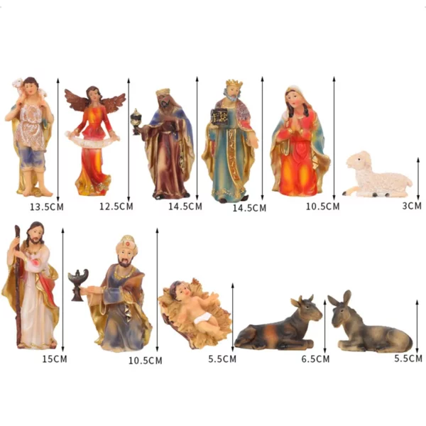 Ensemble de scène de la Nativité avec cheval, statue de la Nativité de Jésus, groupe de crèche, naissance de Jésus pour étagère, bureau, chapelle, cadeau de bureau, 11 pièces – Image 6