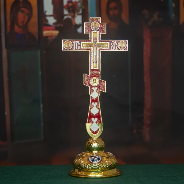 Croix de bénédiction religieuse avec support, croix orthodoxe, rouge et bleue, icône de la passion de Jésus, décoration de la maison de l'église – Image 7