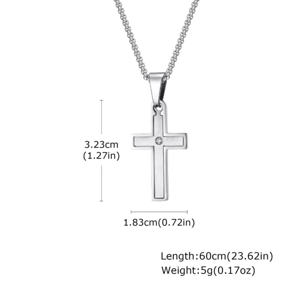 Vnox – colliers unisexes avec pendentifs croisés en acier inoxydable, collier croisé du Christ incrusté au centre de Zircon pour hommes et femmes, bijoux de foi – Image 9