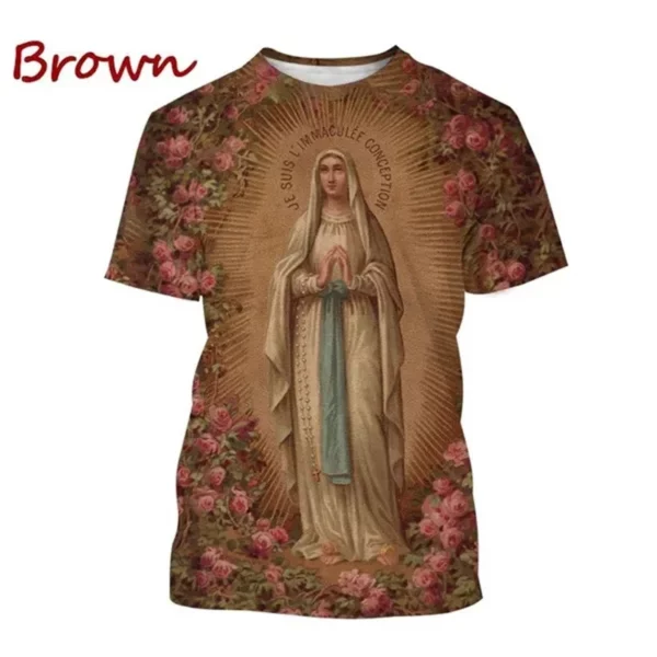 T-shirt imprimé 3D de la Vierge Marie pour femmes, déesse de la misériUL, chrétien, béni Jésus, dieu, t-shirts, vêtements pour femmes, unisexe, manches courtes – Image 21