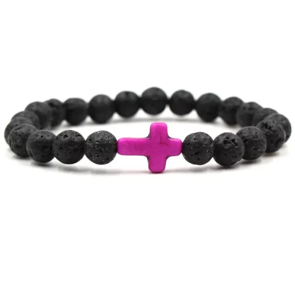 FSUNION-Bracelet à breloques en pierre naturelle pour hommes et femmes, croix, perles de lave noires, bijoux faits à la main, prière, fitness, JOCouple – Image 24