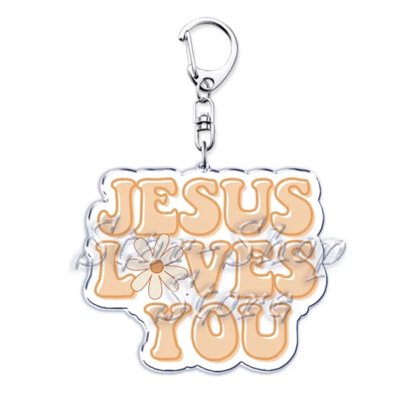 Jésus vous aime lettre porte-clés dieu chrétien Bible citation porte-clés pour accessoires sac pendentif porte-clés bijoux Fans amant cadeau – Image 25