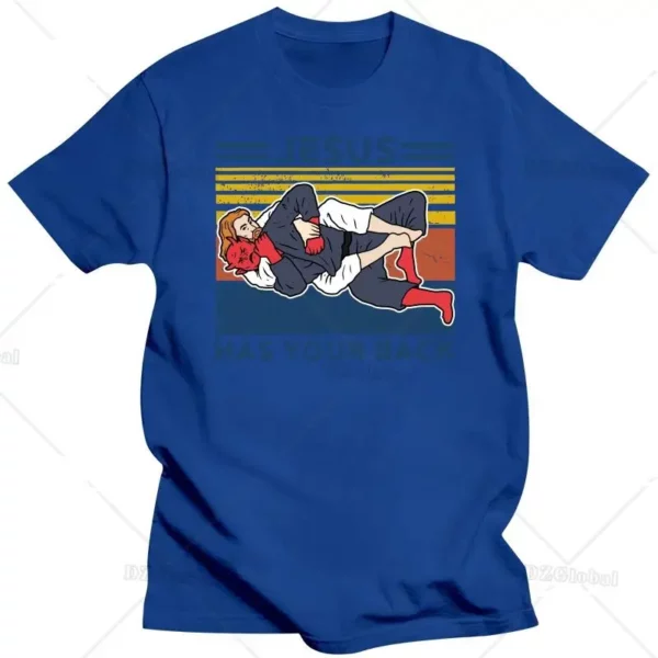 Hommes jésus a votre dos T-shirt graphique Judo Jujitsu Style de rue Harajuku motif à manches courtes coton rétro T-shirt – Image 9