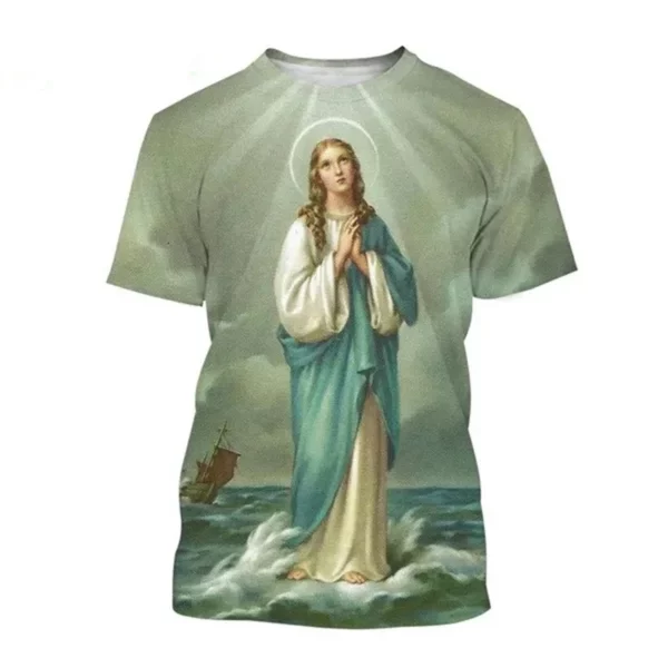 T-shirt imprimé 3D graphique Vierge Marie pour hommes et femmes, chrétien, béni, Jésus, dieu, manches courtes, Respzed, Harajuku Tee Top, vêtements pour enfants – Image 8
