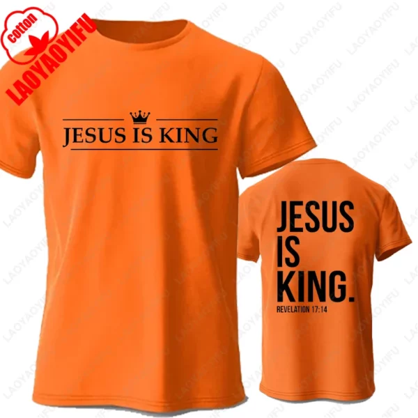 Jésus est roi hommes t-shirt à la mode décontracté à manches courtes T-shirts pour Summercotton T-shirts foi chrétienne hauts unisexe haut – Image 7