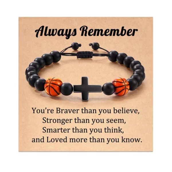 Bracelets de Prière en Pierre Naturelle pour Adolescent, Croix de Baseball, Basket-ball, Football, Idées avec Message, Carte Cadeau – Image 17