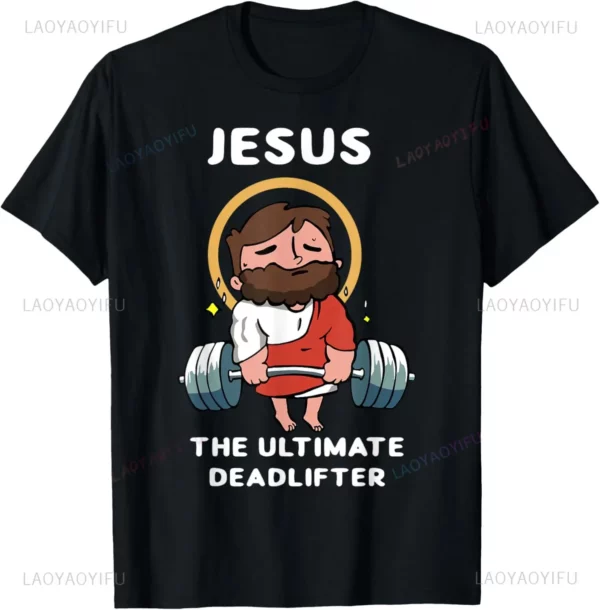 T-shirt humoristique Jesus The UlOscar Deadlifter, imprimé, délavé, design original, cadeaux – Image 2