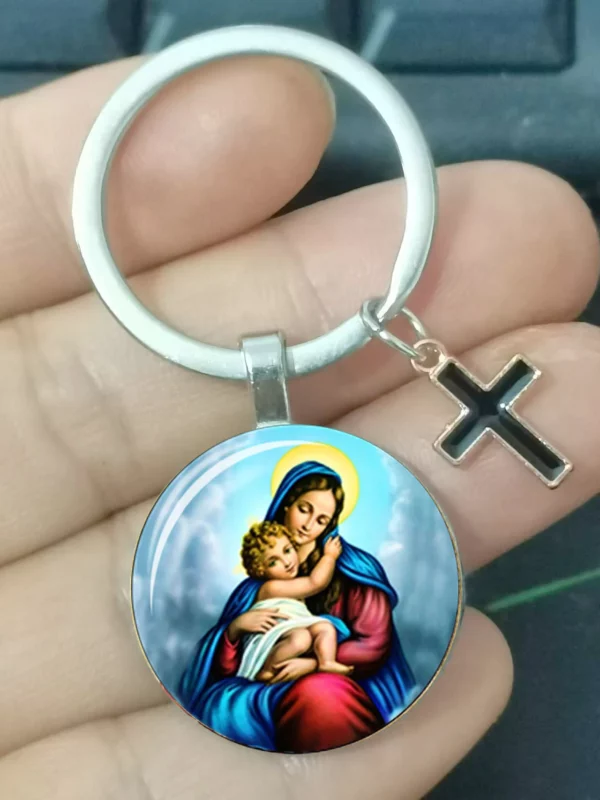 Vierge Marie, Mère des Bébés, Porte-clés, Jésus Christ, Pendentif Chrétien, Religion Catholique, Bijoux en Verre, Cadeau pour Homme et Femme – Image 8