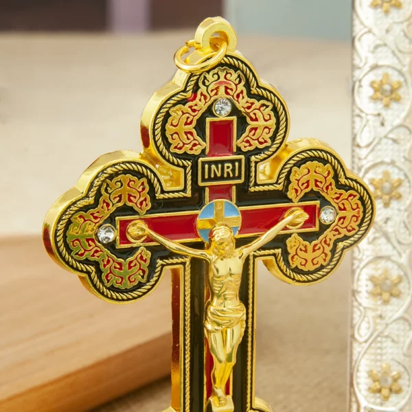 Statue de Jésus Nina ifix, croix de table de voiture plaquée or, artisanat religieux en métal, cadeau de prière pour la maison, naissance – Image 6