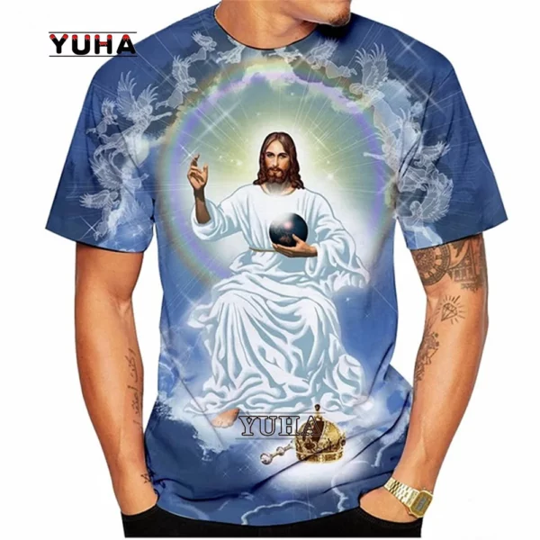 Économie de dessin animé religieux de Jésus pour hommes, Streetwear décontracté, Dieu, Vierge Marie, Harajuku, Nouvelle mode d'été, 2022 – Image 12