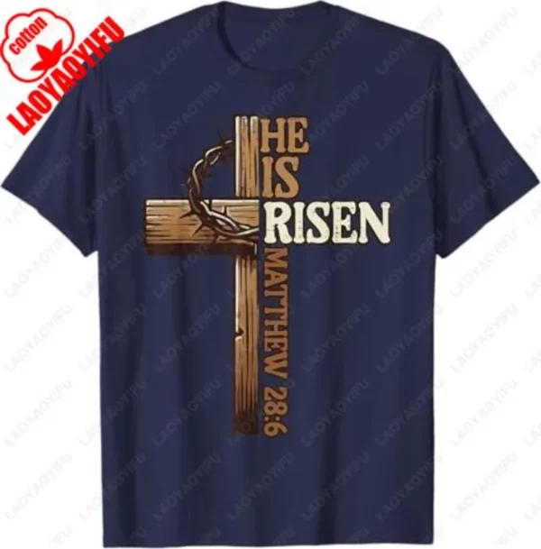 Croix de pâques il est ressuscité jésus chrétien hommes T-Shirt croix chrétienne Bible John 3:16 réflexion 0L3Q48 disant unisexe coton T-Shirt – Image 8