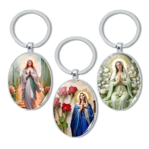 Porte-clés en verre de la vierge marie, bijoux religieux en métal adaptés aux clés de voiture et aux pendentifs de sac à dos, cadeaux pour membres de la famille