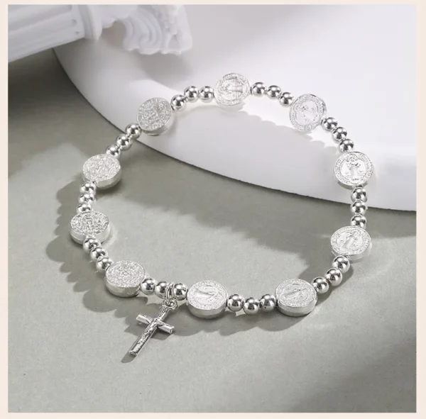 Bracelets de perles de coss catholiques pour femmes, bijoux religieux de carte ronde de Jésus – Image 13