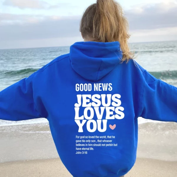 BON NOUVEAUX JÉSUS LOVES YOU Sweat à capuche Christian Sweat à capuche Jésus Sweat à capuche tendance Bible Verse Chemise Unisexe Vêtements esthétiques – Image 18