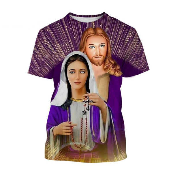 Offre spéciale mère de dieu chrétienne vierge marie impression 3D T-Shirt jésus croix dieu croix jésus aime tout chrétien unisexe haut décontracté – Image 20