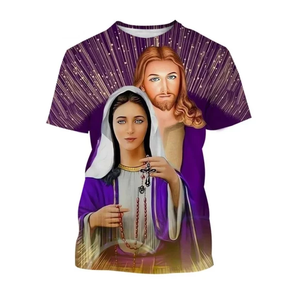 Offre spéciale mère de dieu chrétienne vierge marie impression 3D T-Shirt jésus croix dieu croix jésus aime tout chrétien unisexe haut décontracté – Image 7