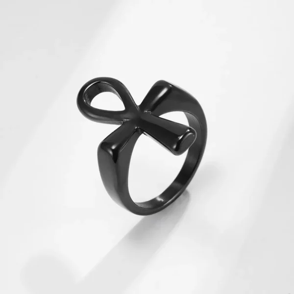 Bague croix en acier inoxydable pour homme, commerce électronique transfrontalier, prairie, égyptien, anneau Ankh, plaqué or 18 carats, bijoux à la main, approvisionnement – Image 2