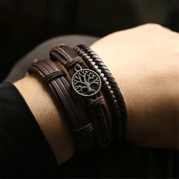 WESTBULL 3 pièces/ensemble Bracelets en cuir multicouche pour hommes croix charme Homme Bracelets cadeau bijoux – Image 12