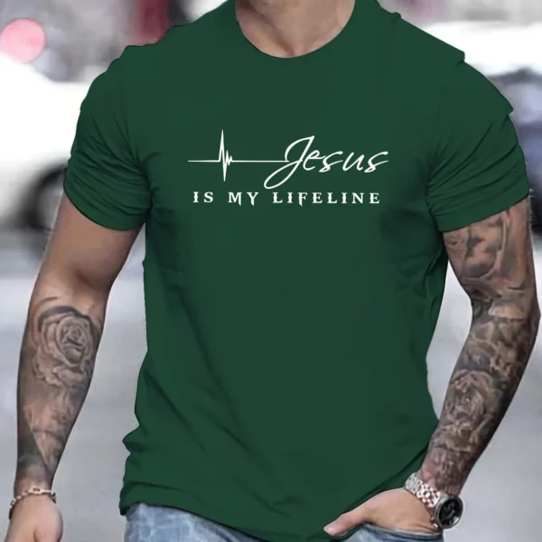 Hommes d'été 100 coton à la mode décontracté ample jésus est le pilier de ma vie imprimé col rond manches courtes T-shirt haut – Image 8