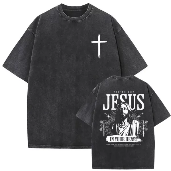 Série religieuse chrétienne jésus Vintage lavé T-shirt hommes femmes gothique Rock surdimensionné à manches courtes t-shirts Hip Hop Streetwear – Image 44