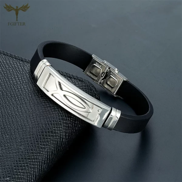Bracelets en acier inoxydable avec symboles de poisson de Jésus, bijoux de religion chrétienne Lchthus, bracelet en caoutchouc coloré, bracelets simples – Image 4