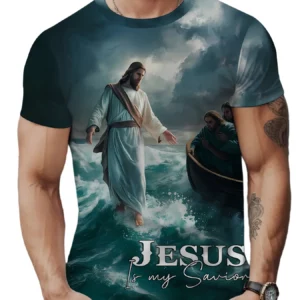 T-Shirt à Manches Courtes et Col Rond pour Homme, Vêtement de Rue, avec Impression Croisée, Graphique de Jésus, Grande Taille, Été
