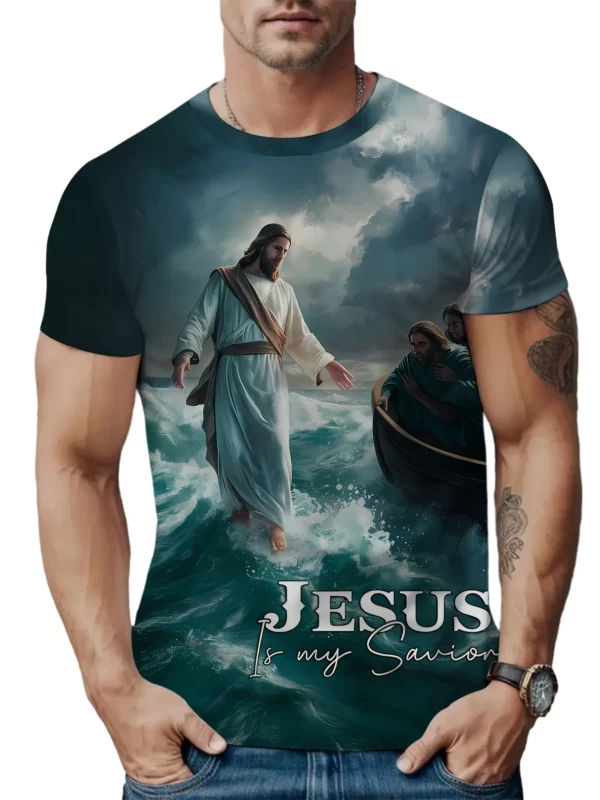 T-Shirt à Manches Courtes et Col Rond pour Homme, Vêtement de Rue, avec Impression Croisée, Graphique de Jésus, Grande Taille, Été