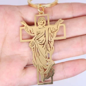 Porte-clés pendentif Jésus croix évidée en acier inoxydable pour hommes et femmes, accessoires pendentif voiture Israël, petits sacs, nouvelle mode