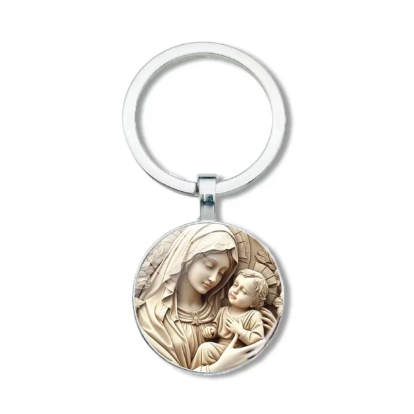 Porte-clés rétro en alliage vierge marie, 1 pièce, conception Unique de pierres précieuses du temps religieux, adapté aux clés de voiture et au pendentif de sac à dos, cadeaux – Image 7
