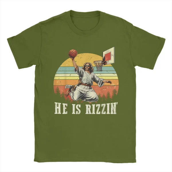 Drôle il est Rizzin coton T-Shirt pour homme été jésus jouant au basket-ball chrétien Vintage T-Shirts Harajuku T-Shirt grande taille – Image 14
