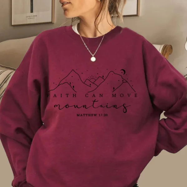 Sweat à capuche chrétien pour femme, Faith Can Move Mountains, Pull Jésus, Ras du cou verset biblique, PVD, Vêtements – Image 4