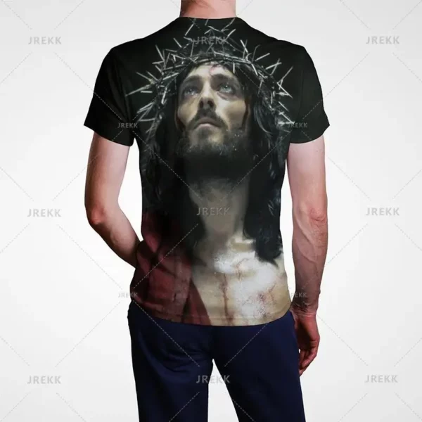T-shirt à manches courtes imprimé 3D pour hommes et femmes, vêtements de rue décontractés, vêtements vintage, impression graphique du Christ Jésus, pop et hip hop, été – Image 42