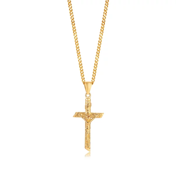 Collier croix en acier inoxydable pour hommes et femmes, pendentif Jésus, collier de document en or, catholique, prière d'église, bijoux de foi, cadeau – Image 8