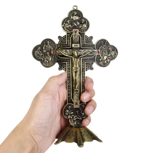 Figurines de reliques d'église, Crucifix de jésus-Christ sur le support, Crucifix croisé, décoration de chapelle de maison – Image 8