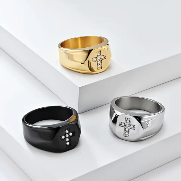 Bague croix en acier inoxydable pour homme, cubique, contre-indiqué, nouvelle mode – Image 10