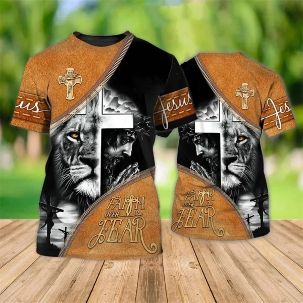 Mode 3D jésus croix impression t-shirt pour hommes christianisme dieu graphique surdimensionné T-shirts quotidien décontracté col rond à manches courtes hauts – Image 5
