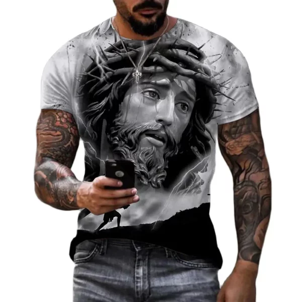 Jésus Christ impression 3D T-shirts hommes femmes mode d'été décontracté à manches courtes Cool t-shirt Harajuku Streetwear surdimensionné hauts 3XL – Image 3