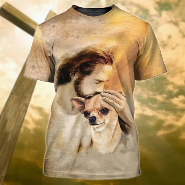 Mode 3D jésus croix impression t-shirt pour hommes christianisme dieu graphique surdimensionné T-shirts quotidien décontracté col rond à manches courtes hauts – Image 6