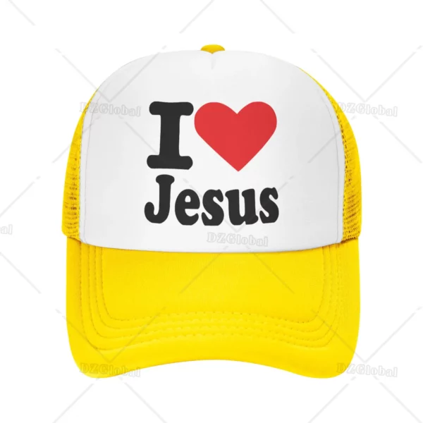 Chapeau de camionneur imprimé I Love Jesus pour hommes et femmes, casquette de baseball en maille, chapeaux de soleil, casquette de cowboy, chapeau de papa d'été, noir – Image 7