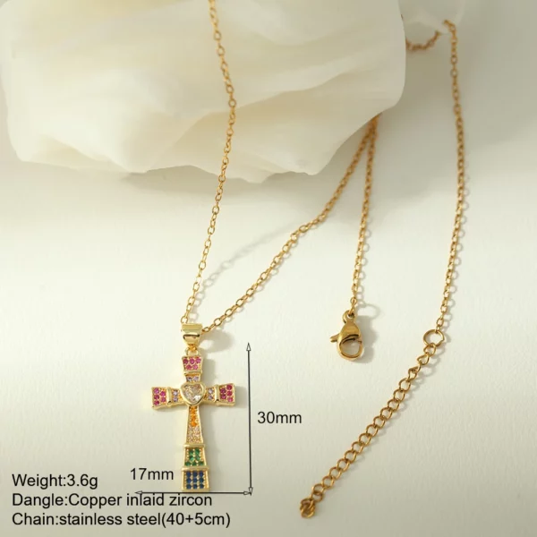 Nouveau en été couleur or bijoux pour Boho Croix et Vierge Marie Collier Pour Femmes En Acier Inoxydable Longue Chaîne Jésus Choker – Image 39