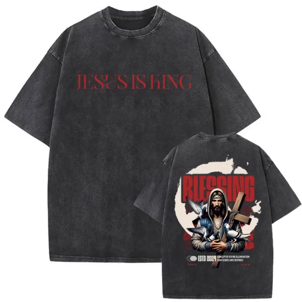Série religieuse chrétienne jésus Vintage lavé T-shirt hommes femmes gothique Rock surdimensionné à manches courtes t-shirts Hip Hop Streetwear – Image 26