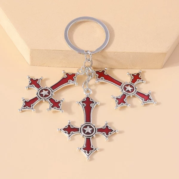 Aihua-Porte-clés croix inversée pour hommes et femmes, pentagramme Steampunk vintage, porte-clés de voiture, croix gothique SAFLucifer – Image 27