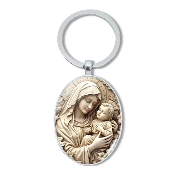 Porte-clés rétro en alliage vierge marie, 1 pièce, conception Unique de pierres précieuses du temps religieux, adapté aux clés de voiture et au pendentif de sac à dos, cadeaux – Image 6